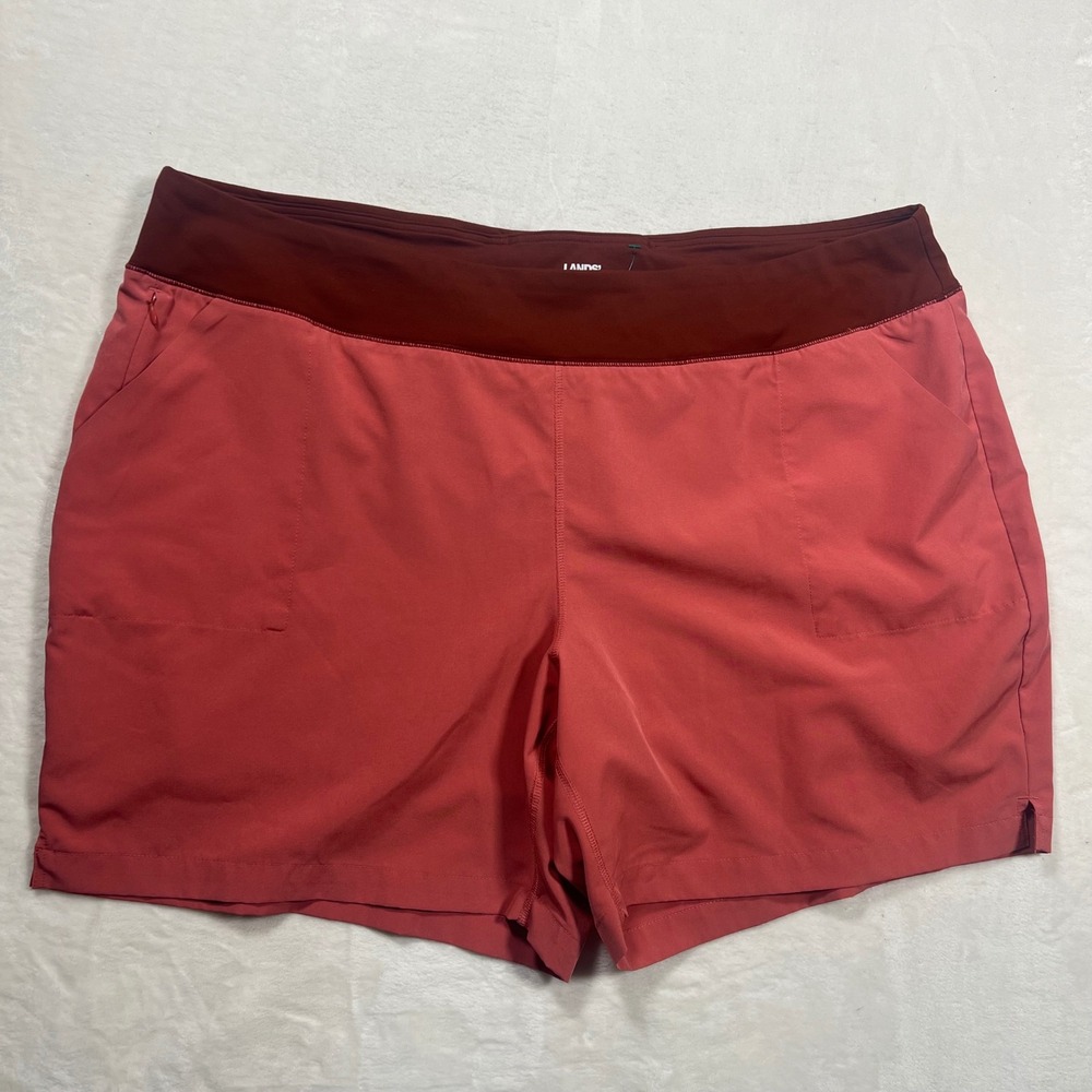 Lands End Womens 3X 24W-26W Active Shorts Coral Burgundy Pocketed Lined Athletic
